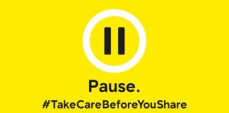 Pause before sharing PAuse. Take care before you share. Banner