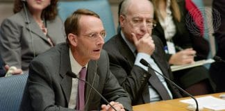 Erik Møse (left), President of the International Criminal Tribunal for Rwanda (ICTR), addressing the Security Council in 2005.