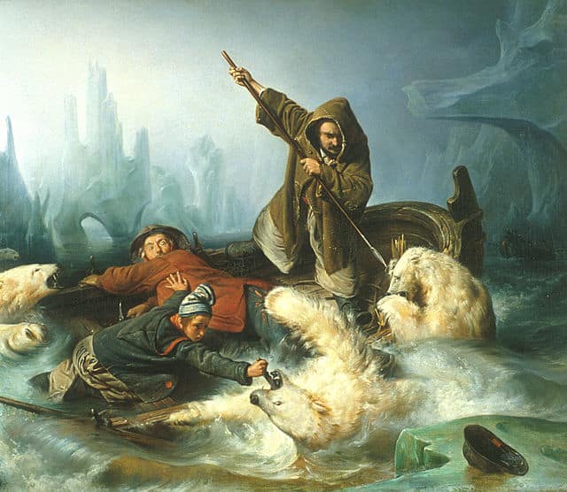 Fighting polar bears. Painting by François-Auguste Biard cirka 1939