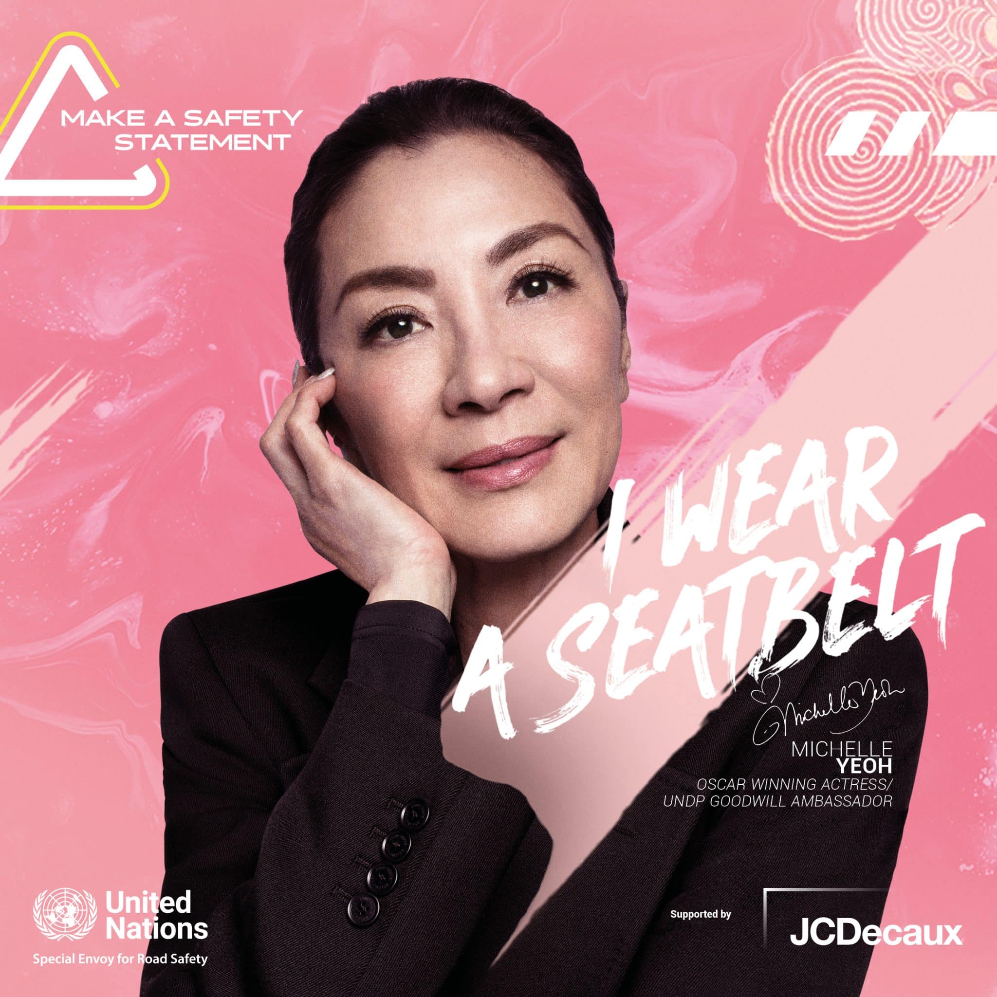 Road safety campaign poster with Michelle Yeoh