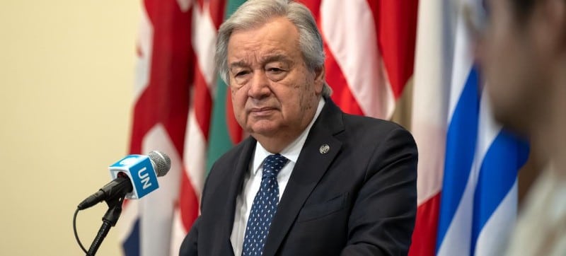 UN Photo/Mark Garten Secretary-General António Guterres holds a press conference at UN Headquarters in New York.