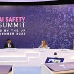 United Nations Secretary General Antonio Guterres, British Prime Minister Rishi Sunak and Italian Prime Minister Giorgia Meloni during the AI Safety Summit