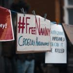 Sign reading "Free Navalyn" from a protest