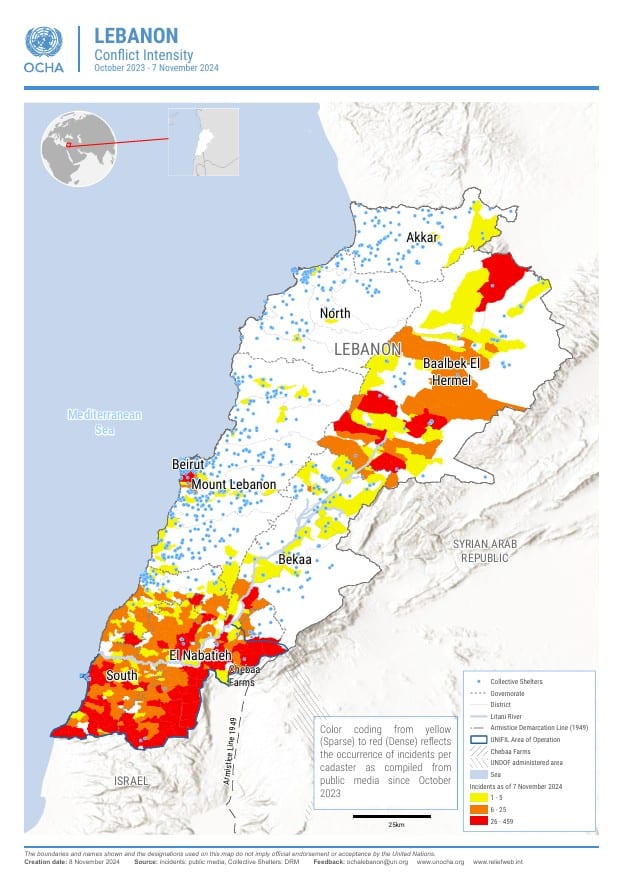 Lebanon: Conflict Intensity, October 2023 - 7 November 2024