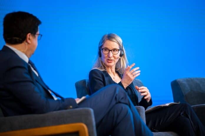 UN representative Sherri Aldis speaking at an event on hate speech in Madrid