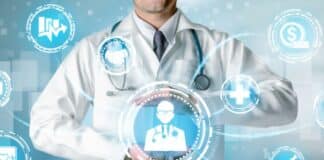 Doctor and images presenting AI concepts