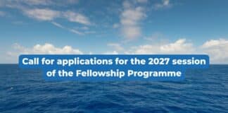 picture of the ocean with the title: 2027 Session of the UNNF Fellowship on Ocean and the Law of the Sea (UNNF OALOS)