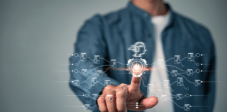 A man pressing a button; artificial intelligence