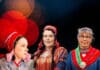Three women in traditional Sami clothing