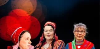 Three women in traditional Sami clothing