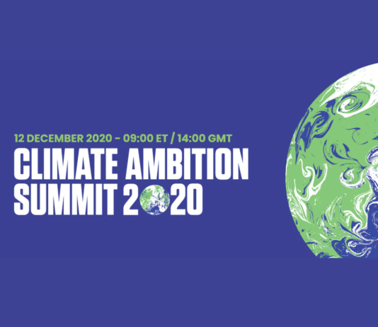 Logo du sommet sur l'ambition climatique. La terre sur fond bleu