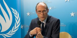 Olivier De Schutter, Rapporteur spécial de l’ONU sur les droits de l’homme et l’extrême pauvreté, lors d’une conférence de presse