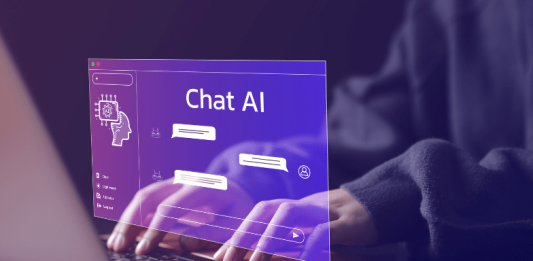 Ordinateur avec un écran présentant un site d'intelligence artificielle.