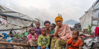 familles déplacées par les combats du M23 dans le camp de Bulengo