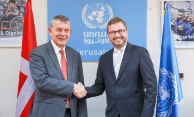 UNRWA Commissioner-General Philippe Lazzarini and Ambassador (Head of Mission) Ketil Karlsen from the Representative Office of Denmark in Ramallah sign a new Multi-Year Agreement (MYA) for the 2023-2027 period. © 2023 UNRWA Photo by Mohammed Sharif