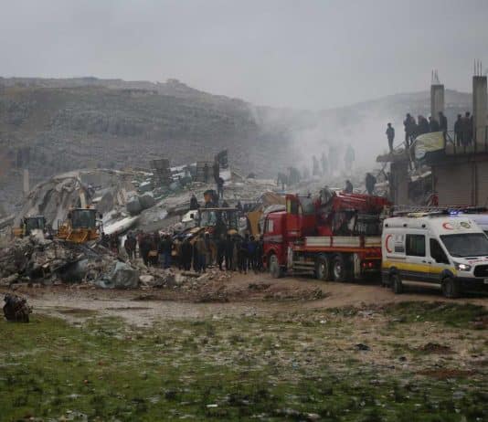 Rescue efforts are ongoing in Sarmada town, north-west Syria