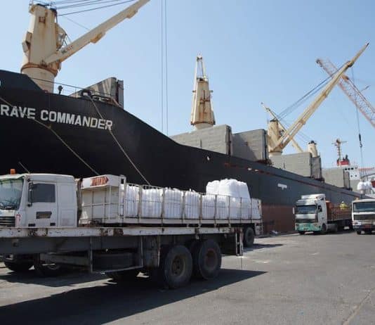 The MV Brave Commander berthed in Hodeidah port in Yemen carrying Ukrainian wheat flour milled in Turkiye