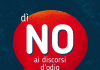 scritta: "dì NO ai discorsi d'odio" su sfondo blu e dentro fumetto rosso