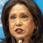 Pramila Patten, Rappresentante speciale del Segretario generale sulla violenza sessuale nei conflitti, informa i giornalisti presso la sede delle Nazioni Unite, a New York.