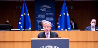 Secretaris-Generaal Antonio Guterres spreekt het Europees Parlement toe