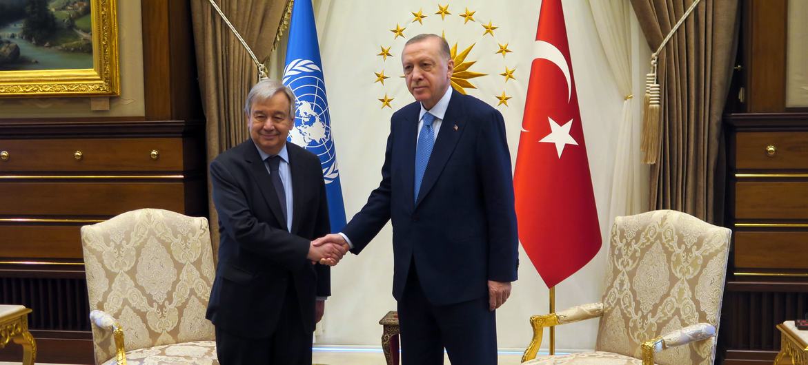 António Guterres e o presidente da Turquia, Recep Tayyip Erdogan, se encontraram em Ancara